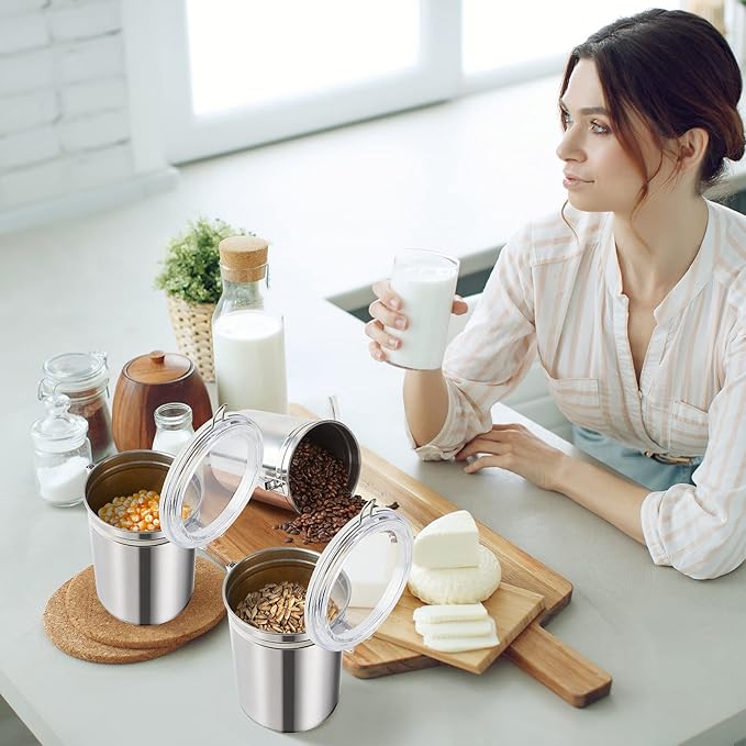 Lallisa 3 Pcs Stainless Steel Canisters 62 oz Stainless Steel Containers with Lids Food Storage Container with Airtight Clamp Lid Coffee Containers for Tea Sugar Coffee Flour Kitchen Counters