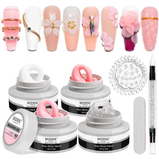 MIZHSE Solid Builder Gel, Nail Sculpture Gel Non-Sticky 4 Colors Nude Clear White Pink Hard Builder Gel Nails UV LED Nail Extension Gel For Nail Salon Home Manicure