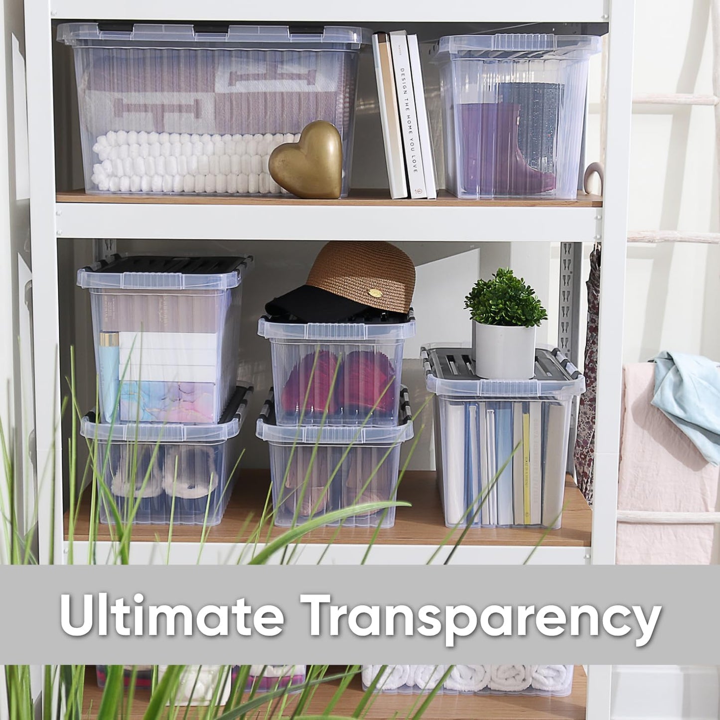 Superio Clear Storage Boxes with Attached Lids, Plastic Container Bins with Hinged Lids for Organizing, Stackable Crates, BPA Free, Non Toxic Organizers (2 Pack, 17"x11.65"x8.75")