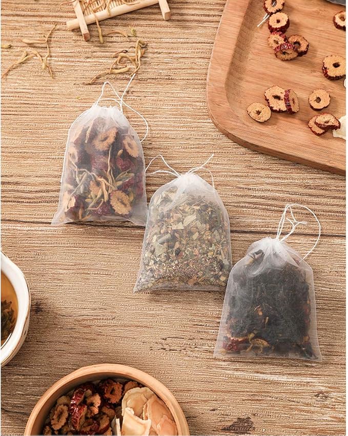 100 Pcs Empty Tea Filter Bags for Loose Tea Herb Spice Small Mesh Drawstring Seal Infuser Strainer Bags (2.36x2.75inch)