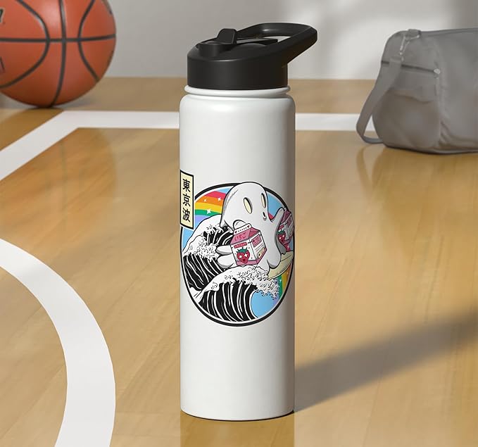 Surfing Ghost Strawberry Milk Cartons Anime Kawaii Vaporwave Stainless Steel Insulated Water Bottle