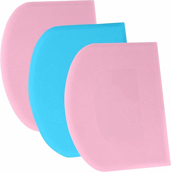 SURDOCA Dough Scraper Bench Scraper - 3P 14.2x8.5" Plastic Flexible Bowl Scraper, Sharp Edge & Angles Cake Scraper. Non-Slip Bakeware Decorating Tools Sculpting & Modeling Tools - Pink+Blue+Pink