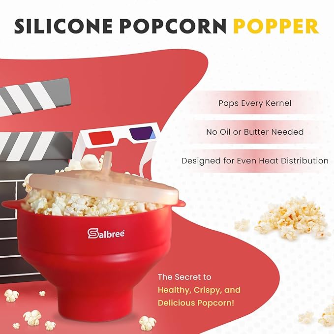 The Original Salbree Collapsible Silicone Microwave Popcorn Popper Maker Machine, Microwavable Bowl Holds 16 Cups, Uses Hot Air and Oil Always Optional - The Most Colors Available (Aqua)
