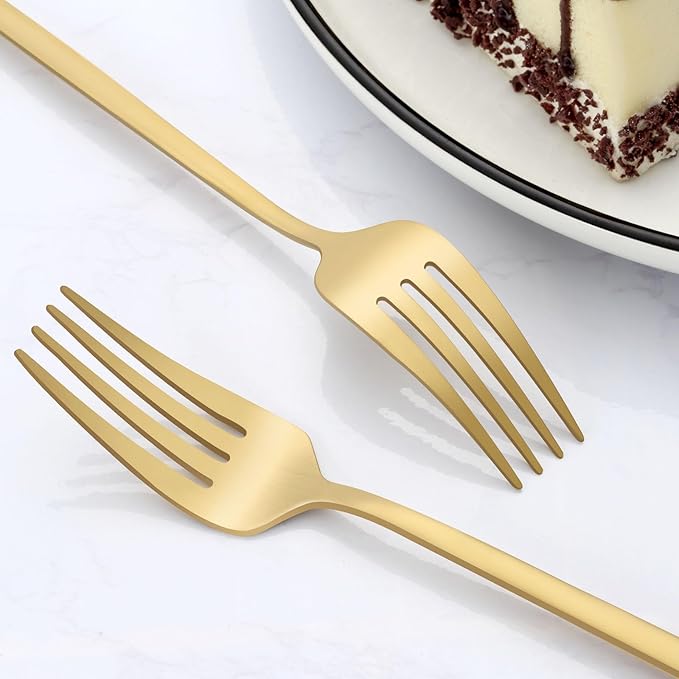 Pleafind 36-Pcs Matte Gold Dinner Forks, 8.4 Inch Forks Silverware, Stainless Steel Fork, Silverware Fork, Mirror Polished Metal Forks for Home, Kitchen, Restaurant, Dishwasher Safe
