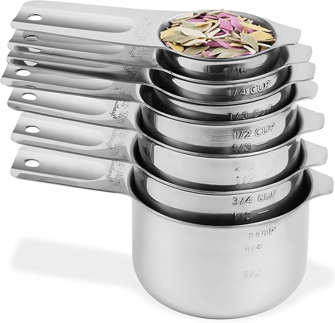 Measuring Cups and Spoons Set, 18/8 Stainless Steel Measuring Cups and Spoons Set, Metric & US Measuring Tools Set, Heavy Duty 7 Cups and 9 Spoons 1 Leveler for Baking and Kitchen