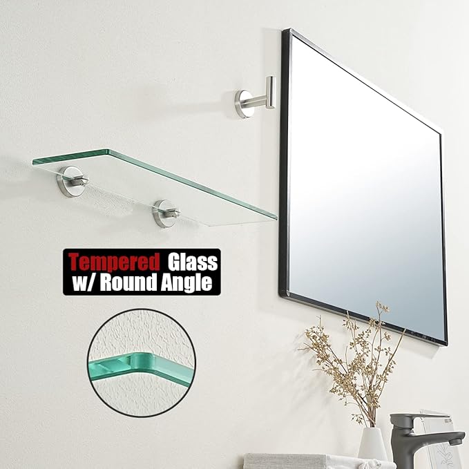 JQK Bathroom Glass Shelf, TGS101L16-BN