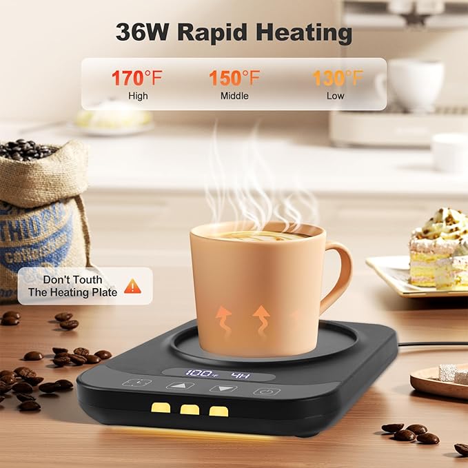 Coffee Mug Warmer for Desk with 9 Temperature Settings, Auto Shut Off, Digital Display, Smart Timing & Reservation, Electric Cup Warmer for Office, Home, Tea, Milk & Beverage Heating (Black)