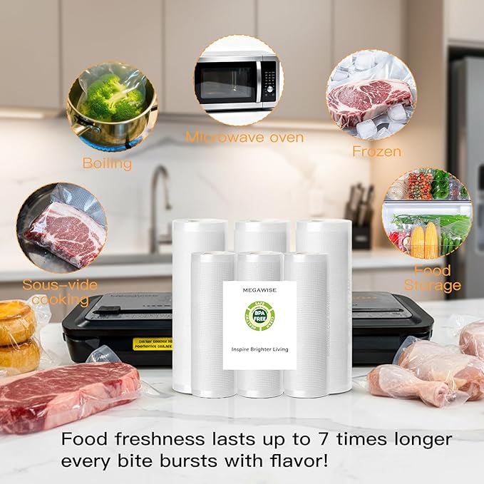 MEGAWISE Vacuum Sealer Bags (11''x 14''-100pcs) for Food Freshness Preservation, BPA Free Vacuum Storage Bags for Food or Sous Vide, Seal a Meal,Double-Sided Texture, Double Lock Freshness (100 count)