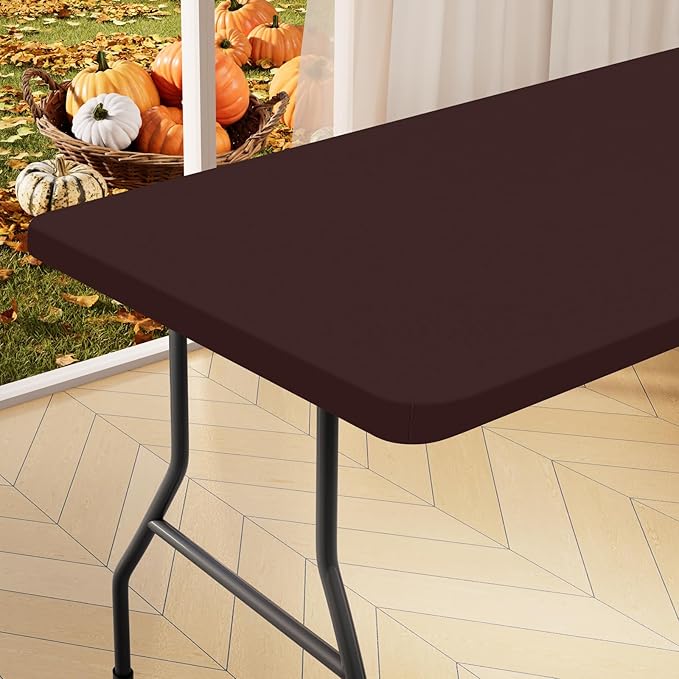 homing Rectangle Table Cloth Cover, Waterproof Polyester Elastic Fitted Tablecloth, Fits for 4 Foot Folding Tables, Washable Table Protector for Fall, Thanksgiving, Harvest Party (Coffee, 30" x 48")