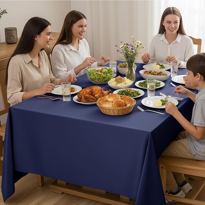 6-Pack Navy Blue Tablecloths for Rectangle Tables, 90 x 132 Inches, Stain-Resistant Polyester Fabric for 8 Foot Tables - Washable Table Covers for Weddings, Banquets, Birthday Parties, Events