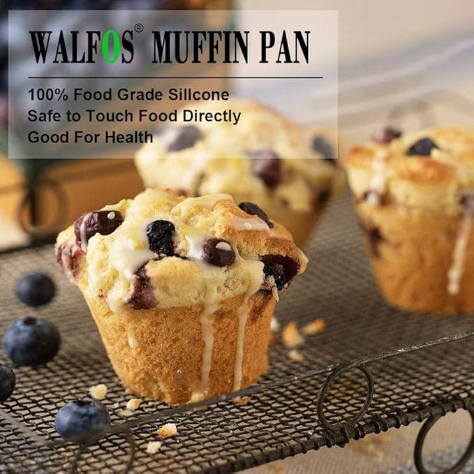 Walfos Silicone Texas Muffin Pan Set- 6 Cup Jumbo Silicone Cupcake Pan, Non-Stick, Just PoP Out! Perfect for Egg Muffin, Big Cupcake - BPA Free and Dishwasher Safe, Set of 2