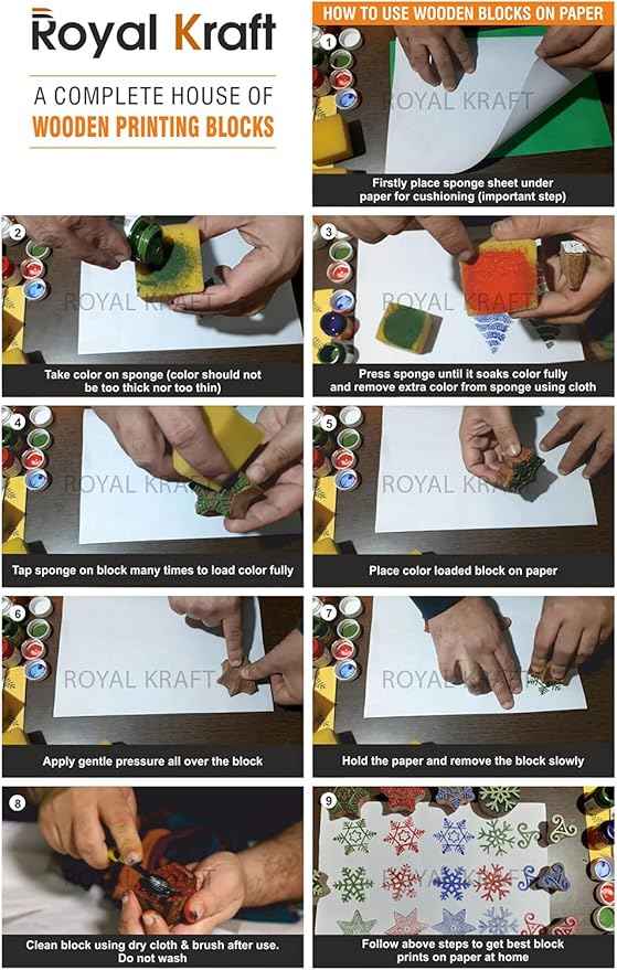 Royal Kraft Assorted Wooden Block Printing Stamps (Set of 10) Bulk01_10