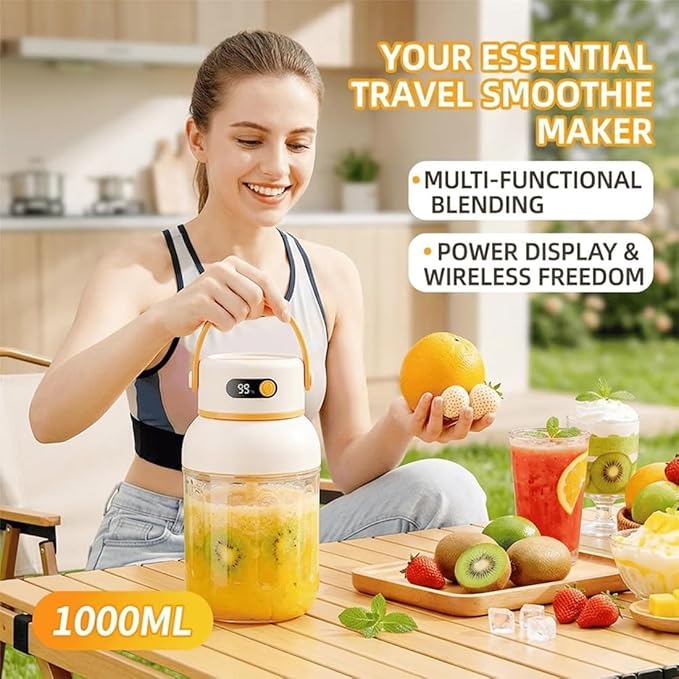 Portable Electric Juicer Cup with Zero Cord Hassle,Fresh Juice Mini Fast Portable,18000 Rpm High Speed with Digital Display&Leakproof Lid,Automatic Cleaning with Straw and Two Lids (1000ml/35.27oz)