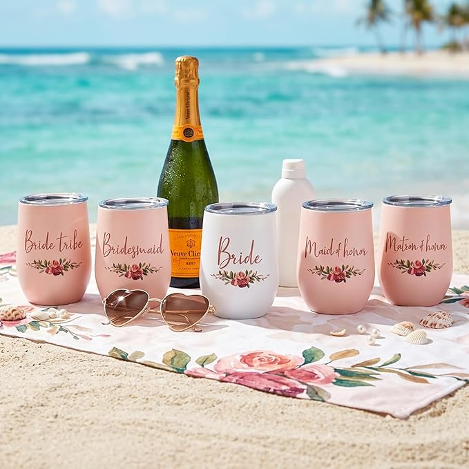 CARAKNOTS Bride Tribe 12 OZ Stainless Steel Insulated Tumbler Set of 4 - Wedding Bridal Shower Bachelorette Party Gifts for Bridesmaids