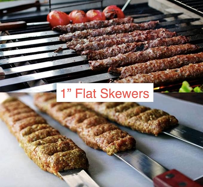 Premium Stainless Steel Barbecue Skewers BBQ Outdoor Grill Skewer stick Barbecue Fork with Solid Wood Handle for Grilling Shish Kebob Koubideh Persian Brazilian Kebab (3pcs)