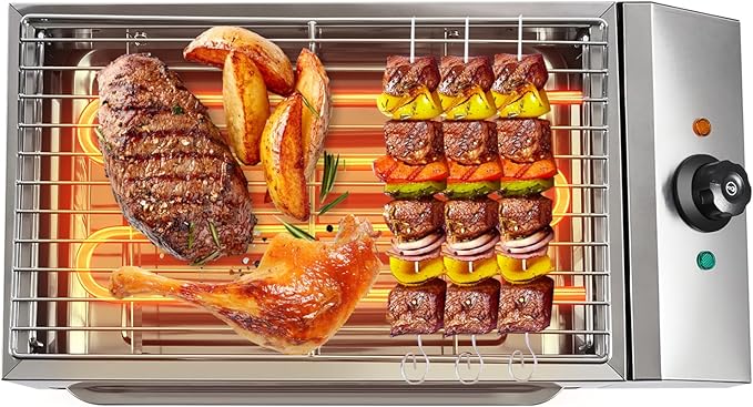 Electric Indoor Grill 1800W, 2 in 1 Smokeless Indoor Stainless Steel Grills with Non-stick Removable Grill & Grease Catcher Tray, 122-302°F Temperature Control Portable Flat Top Korean BBQ Grill