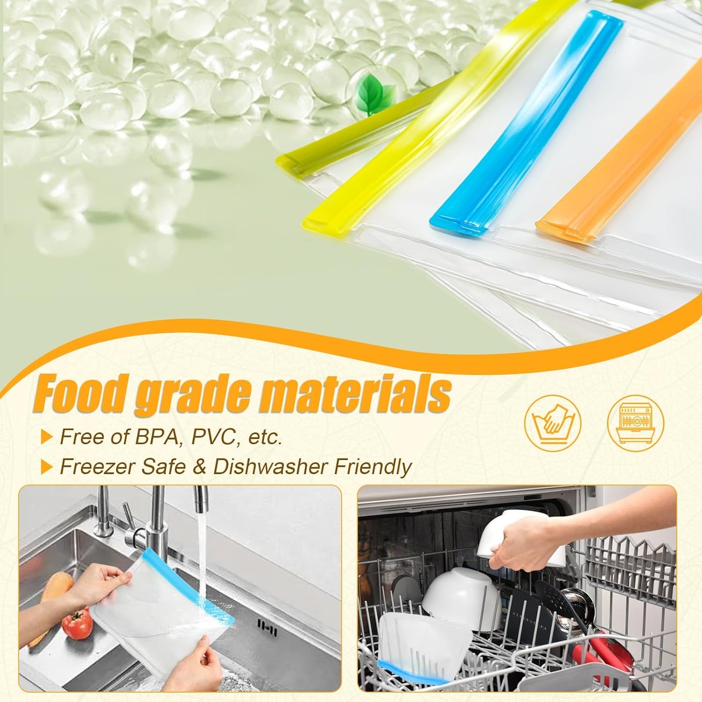 10 Pack Reusable Silicone Food Storage Bags, Leakproof Dishwasher Safe Reusable Freezer Bags for Food Containers, Lunch Bags for Sandwich, Snack, Marinate Meat, Salad Fruit