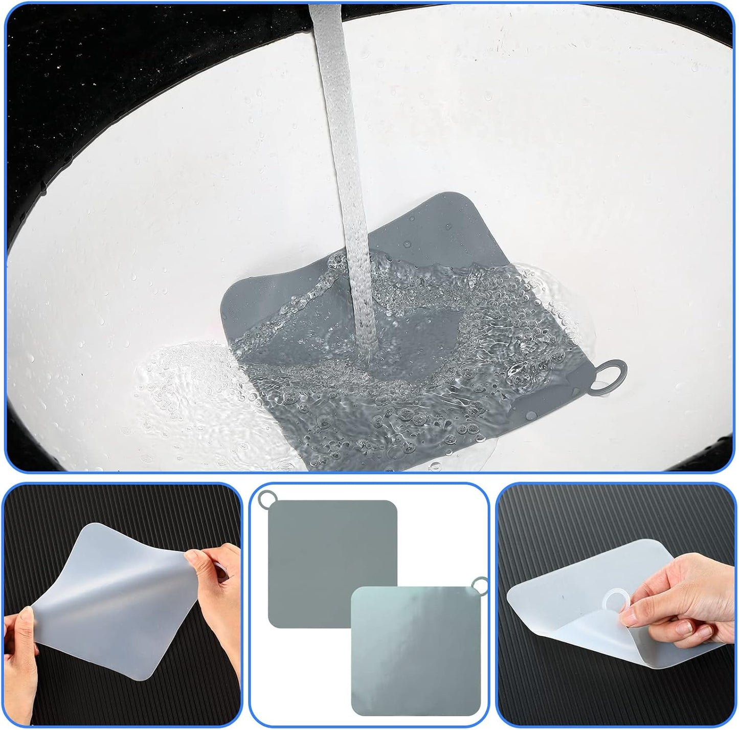 Yinkin 6 Pcs Drain Covers to Keep Bugs Out Silicone Shower Floor Tub Stoppers Bathtub Drain Stoppers Sewer Anti-Odor Mats Deodorizing Plugs for Bathroom(6 x 6 Inch,Square,Grey and White)