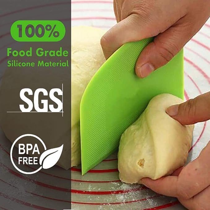 SURDOCA Dough Scraper Bench Scraper - 3P 13x7.9" Plastic Flexible Bowl Scraper, Sharp Edge & Angles Cake Scraper. Non-Slip Bakeware Decorating Tools Sculpting & Modeling Tools - Yellow+White+Pink
