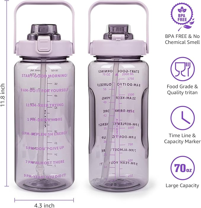 Half Gallon Water Bottle with Sleeve, 64OZ Motivational Water Bottle with Straw & Time Marker, BPA Free Leakproof Large Sports Water Bottle, Reusable Water Jug for Workout Gym Sport