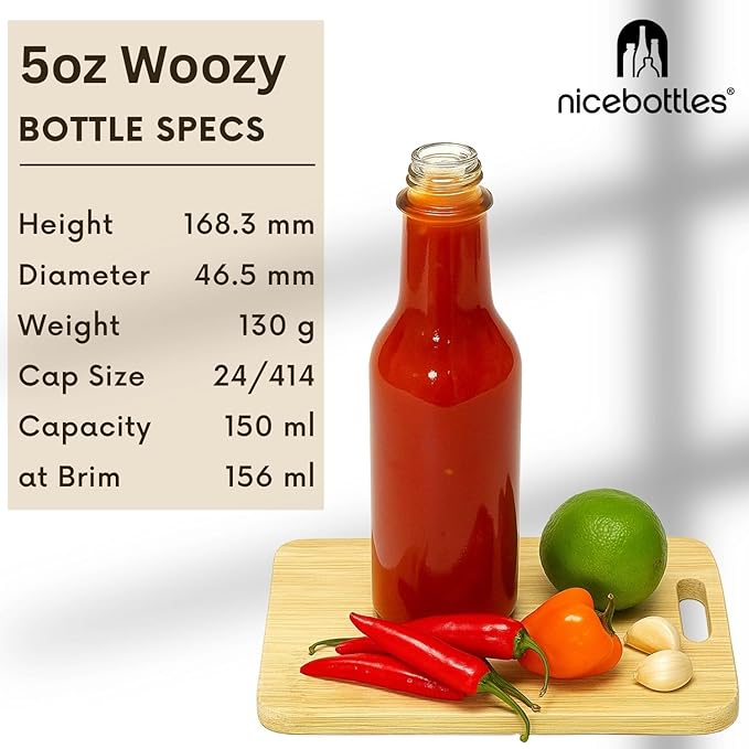 nicebottles Hot Sauce Bottles with Red Caps & Shrink Bands, 5 Oz - 48 Pack