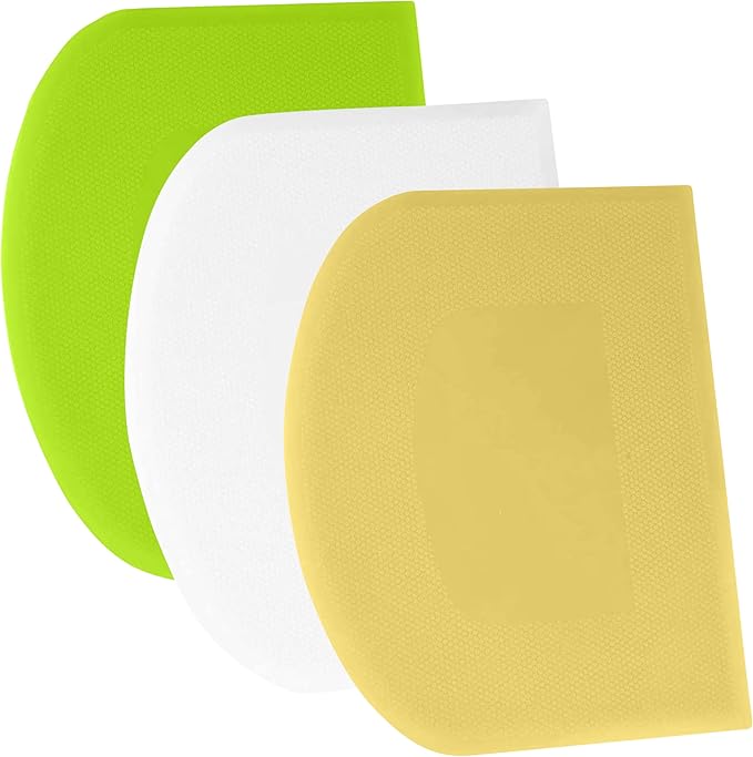 SURDOCA Dough Scraper Bench Scraper - 3P 11.8x7.3" Plastic Flexible Bowl Scraper, Sharp Edge & Angles Cake Scraper. Non-Slip Bakeware Decorating Tools Sculpting & Modeling Tools - White+Yellow+Green