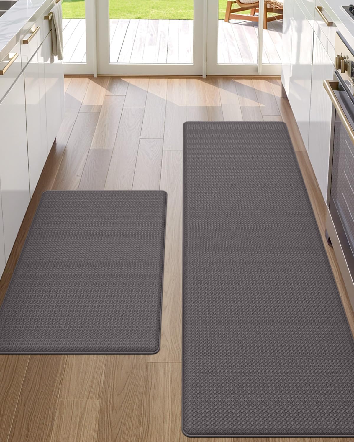 DEXI Kitchen Floor Mats Cushioned Anti Fatigue, 17x29+17x59, Large Long Standing Runner Rug Waterproof, Comfort Memory Foam Padded for Front Sink Laundry, Taupe