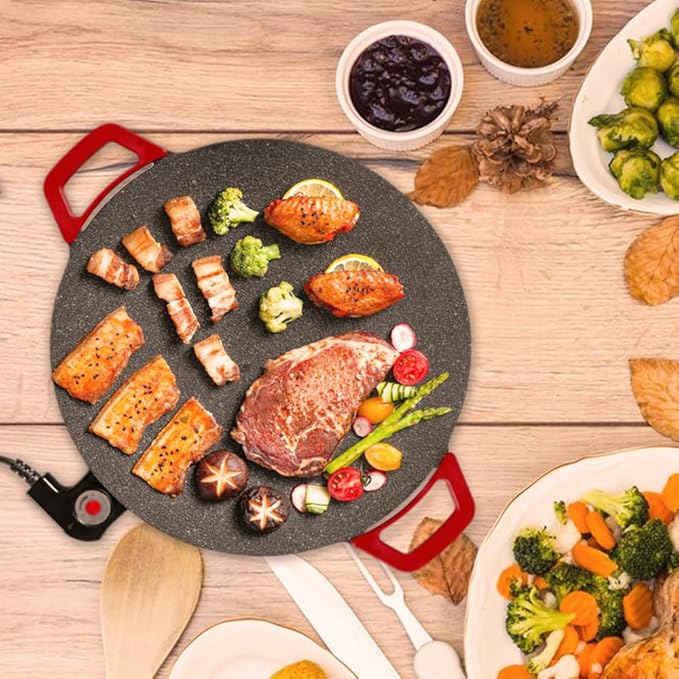 Indoor Smokeless Electric Grill Griddle, Nonstick Tabletop Grill for Indoor Cooking, Steaks Burgers Pancakes BBQ, Compact Easy Clean Design (16in)