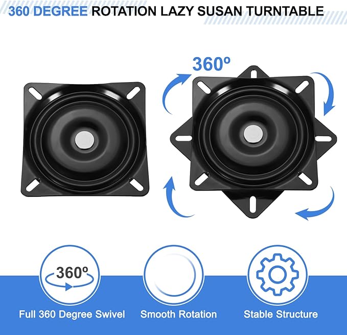 uxcell 3Pcs 6.5" Bar Stool Swivel Replacement, 360° Rotation Lazy Susan Turntable, Square Semi-Ball Bearing Seat Swivel Base Mount Plate for Recliner Chair or Table, Black (160x2.5mm)