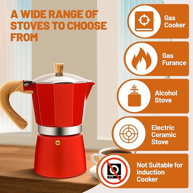 3 Cup Aluminum Espresso Stovetop Moka Pot Express Coffee Maker Percolator Italian Classic Mocha Coffee Machine for Italian and Cuban Cafe Brewing for Home & Camping 150ml 5oz