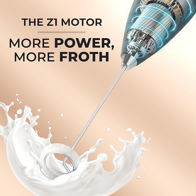 Zulay Kitchen Powerful Milk Frother Wand With 2 Duracell Batteries - Ultra Fast Handheld Drink Mixer - Electric Whisk Foam Maker for Coffee, Lattes, Cappuccino, Matcha, Hot Chocolate & Creamer - Black