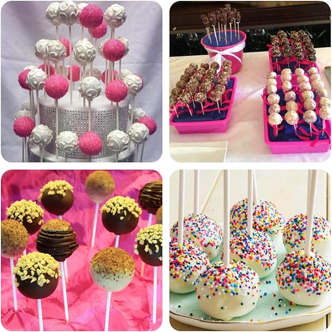 300 PCS Cake Pop Sticks and Wrappers Kit, Including 100ct 6-inch Paper Lollipop Sticks, 100ct Clear Candy Treat Bags Parcel, 100ct Gold Twist Ties for Cakepop, Lollipop, Hard Candy, Suckers, Chocolate
