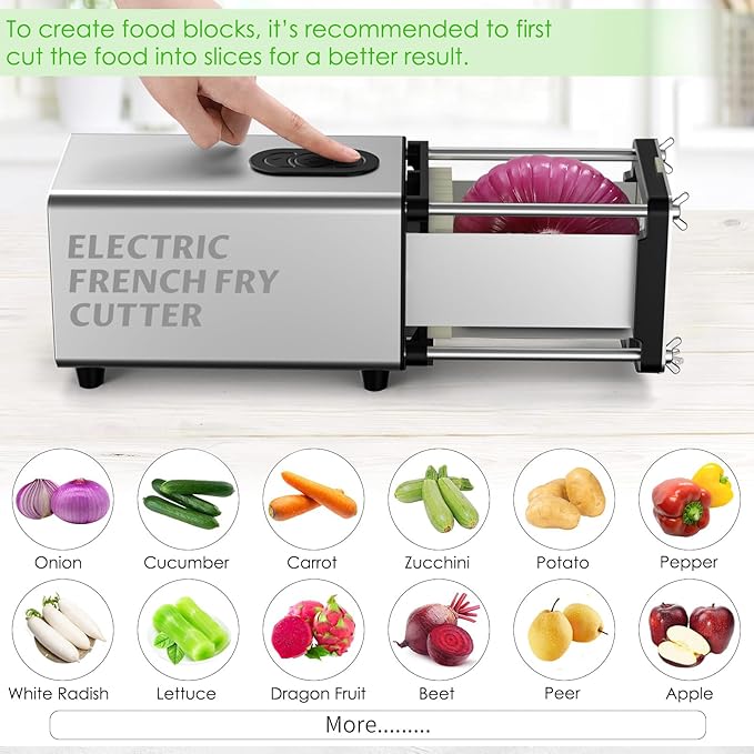YOTAN Electric French Fry Cutter,French Fry Cutter Stainless Steel with 1/2 & 3/8 Inch Blade,Commercial and Household Electric Fry Cutter,Potato Slicer,Use for Potatoes,Onion,Cucumbers,Apples