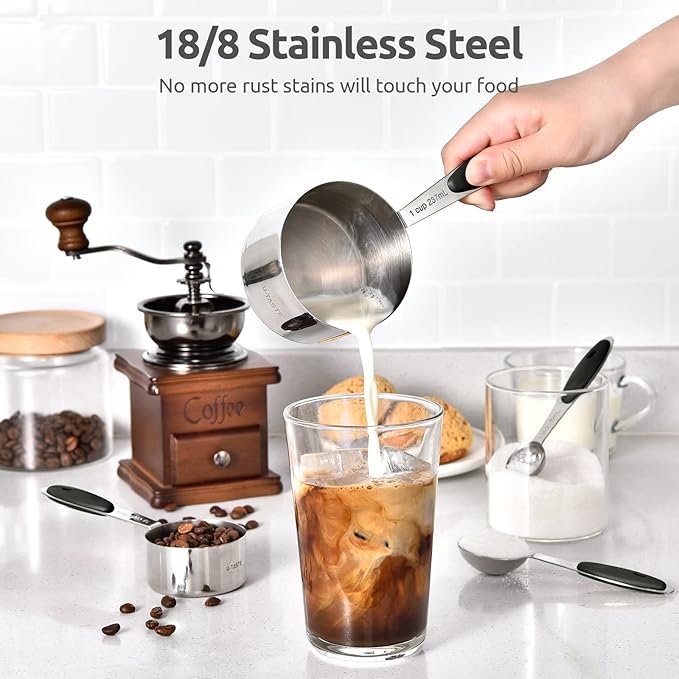 U-Taste 18/8 Stainless Steel Measuring Spoons Set for Dry and Liquid Ingredients(Set of 7), and Upgraded Measuring Cups and Spoons Set of 12 with Reinforced Welded Handle (Black)