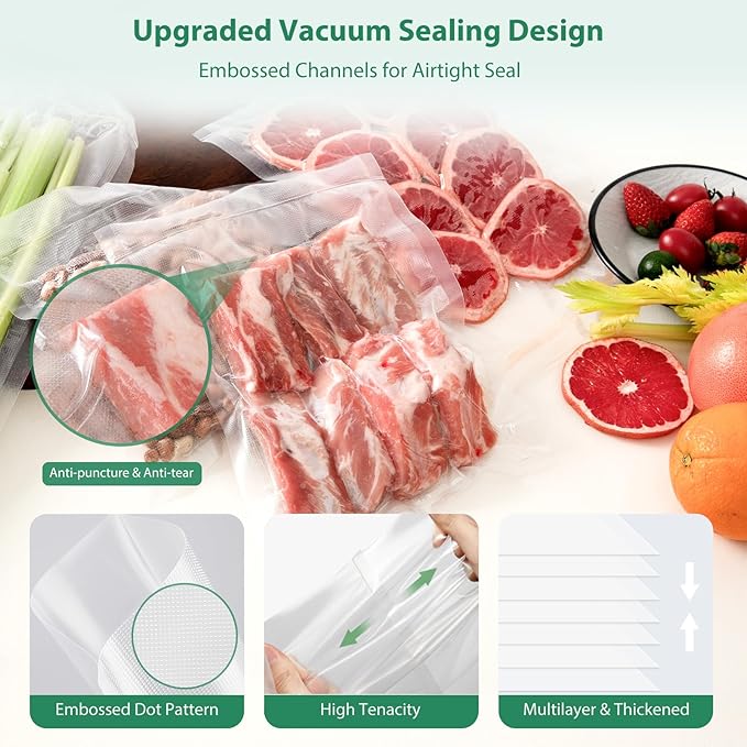 Beelicious Pro Vacuum Sealer Bags for Food Storage 150 Gallon 11" x 16" and Quart 8" x 12" and Pint 6" x 10", with BPA-Free, Commercial PreCut Vacuum Seal Bags for Sous Vide & Seal a Meal