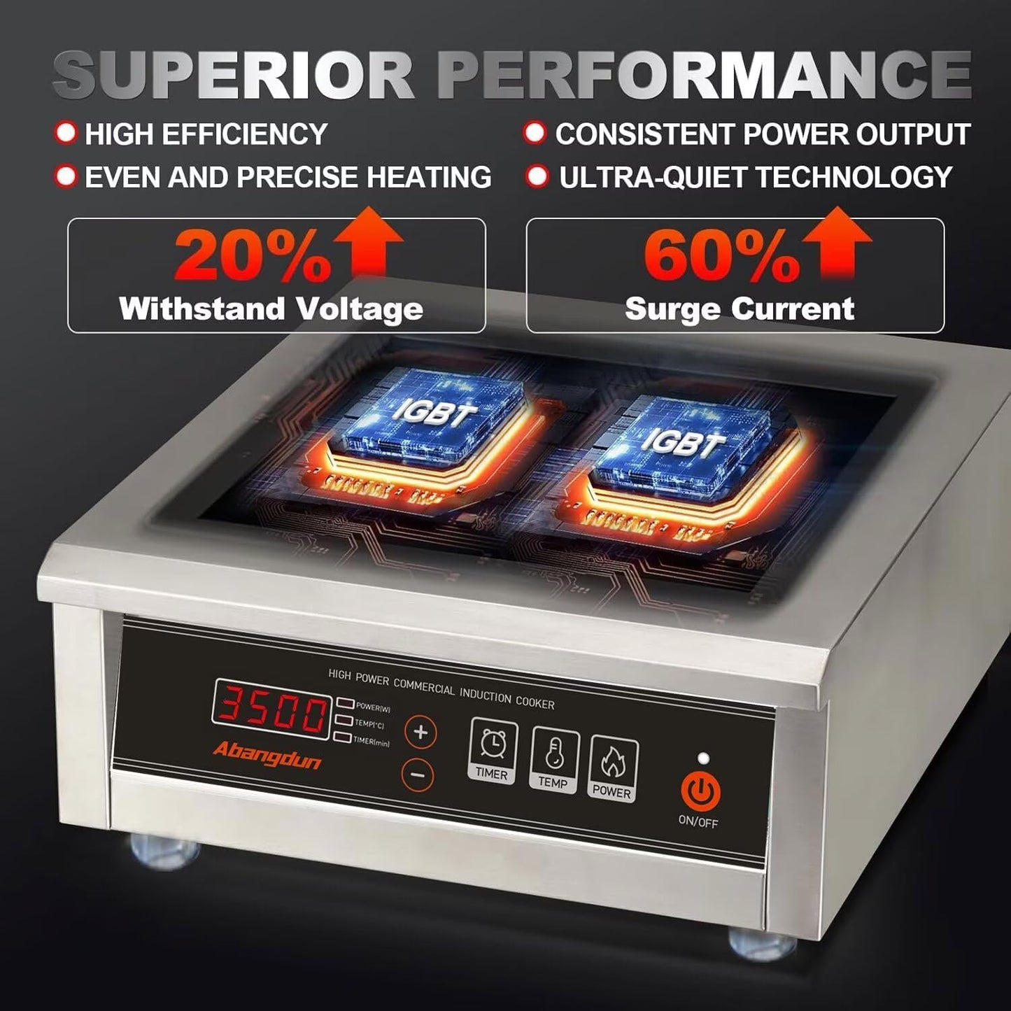 Commercial Induction Cooktop 3500W/240V Induction Burner 18-hour Timer Hot Plate for Kitchen Restaurants Abangdun (Single Burner)