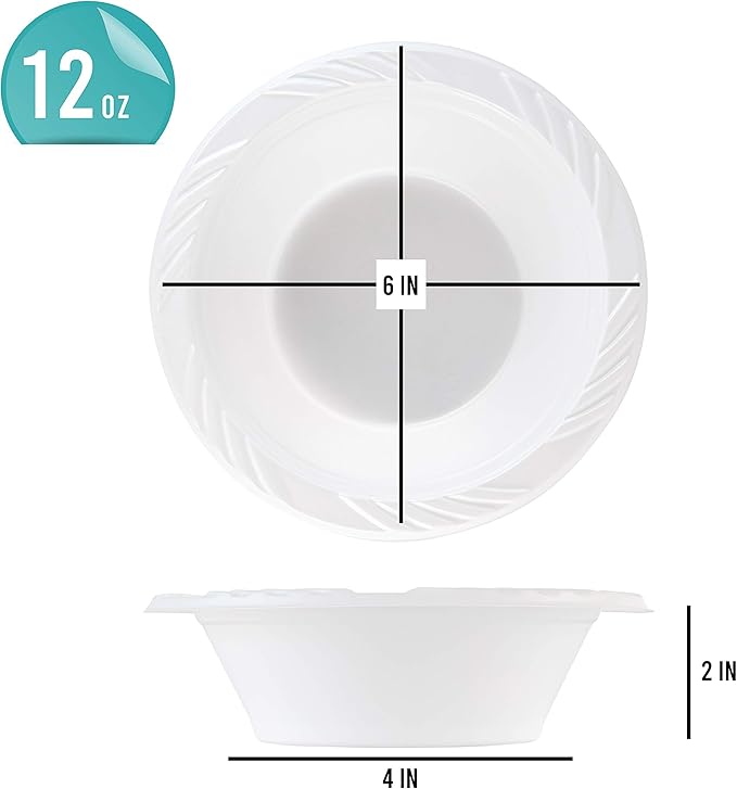 PLASTICPRO 100 Count Disposable 12 ounce White Plastic Soup Bowls