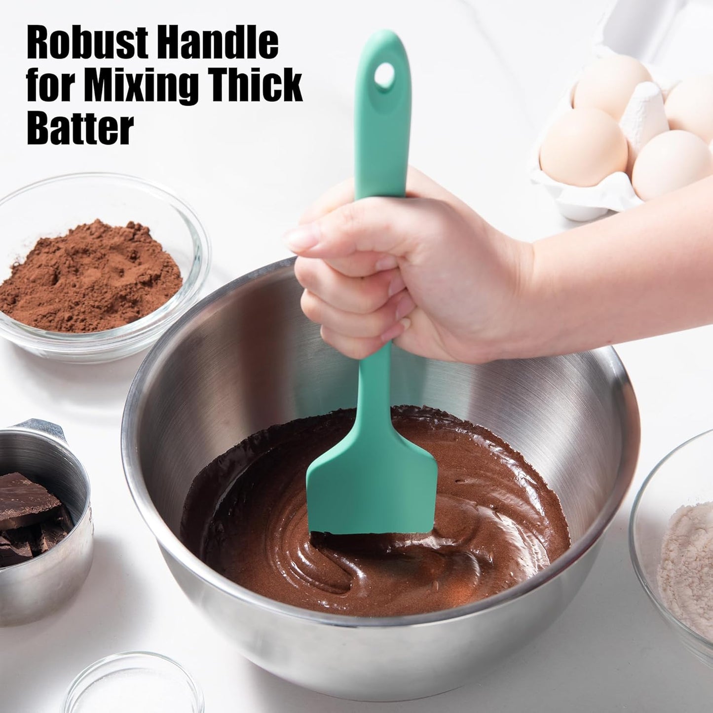 4-Piece Silicone Spatula Scrapers: Doosu 600°F Heat Resistant Food Grade Kitchen BPA Free Rubber Baking Cooking Tool Nonstick Utensil Set for Mixing, Scraping, Folding, Stirring, Serving (Aqua Sky)
