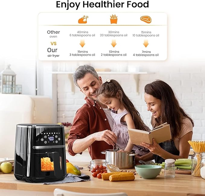 Air Fryer Oven - 5 Quart Digital Air Fryer with 8 Cooking Presets, Visible Cooking Window, LCD Touch Screen, Nonstick Dishwasher-Safe Basket & Tray, Customized Temp/Timer