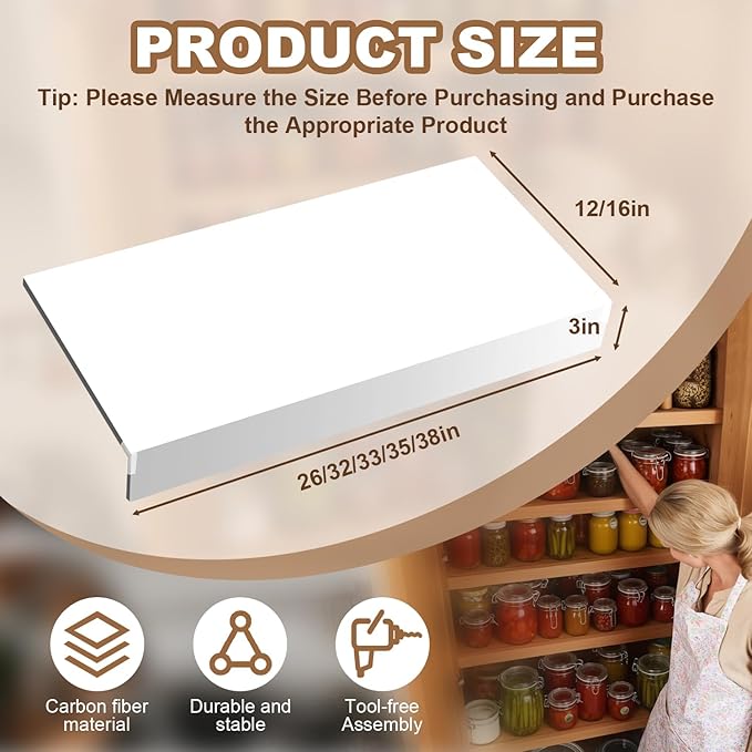 5 Pcs Wire Rack Covers Carbon Fiber Material 32x12x3 inch Pantry Shelf Cover 0.31 inch Thick Removable Closet Wire Rack Shelf Covers,Decoration Kitchen Bathroom Office Shelving (White, 32x12x3 inch)