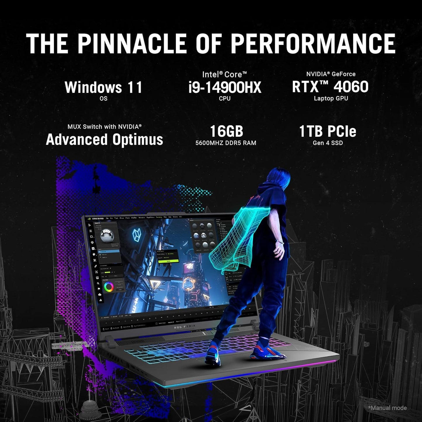 ASUS ROG Strix G16 Gaming Laptop, 16" ROG Nebula QHD+ 240Hz WQXGA (16:10), Intel 24-Core i9-14900HX, GeForce RTX 4060, 64 GB DDR5, 4 TB SSD, Backlit RGB, Wi-Fi 6E, Win11 Pro, w/Accessories