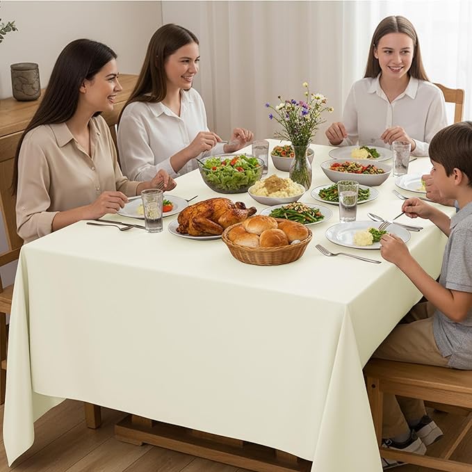 6-Pack Ivory Tablecloths for Square Tables, 70 x 70 Inches, Stain-Resistant Polyester Fabric for 3 Foot Tables - Washable Table Covers for Weddings, Banquets, Birthday Parties, Events