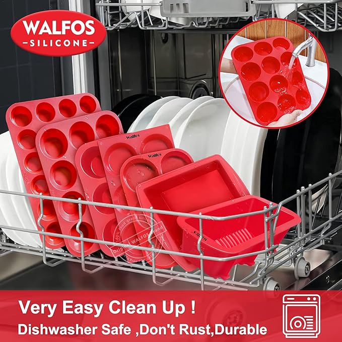 Walfos Silicone Muffin Pan Set - Regular 12 Cups Silicone Muffin Pan and Mini 24 Cups Cupcake Pan - BPA Free and Dishwasher Safe, Great for Making Muffin Cakes, Tart, Bread