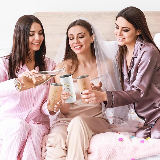 Bride Tribe Gifts Set of 6 Cups Bachelorette Party Favors Wedding Gifts for Bridesmaid Bride Stainless Steel Skinny Tumbler with Lid and Straw 15 OZ Pink