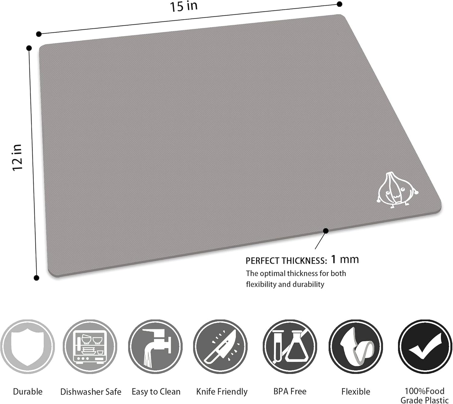 ZVP Flexible Plastic Cutting Boards for Kitchen Set of 3, Color Coded Cutting Mats, Non-Slip Cutting Boards for Meat, Dishwasher Safe, Gray