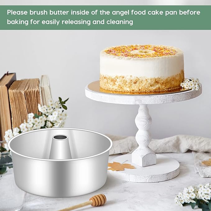 TeamFar 10inch Angel Food Cake Pan, Stainless Steel Cake Pan with Tube, Healthy & Non-toxic, Sturdy & One-Piece, Mirror Finish & Dishwasher Safe