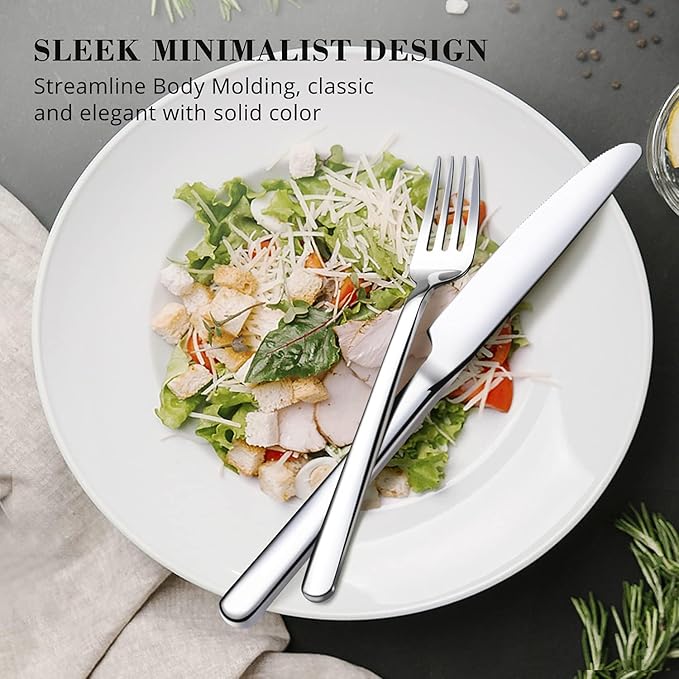 KINGSTONE Silverware Set, 5 Piece Flatware Cutlery Set for 1, 18/10 Stainless Steel Silverware Mirror Polished Dishwasher Safe for Home, Restaurant, Wedding, Party(Silver, 5 pieces for 1)