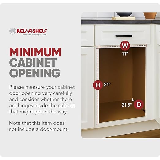 Rev-A-Shelf Steel Bottom Mount Single 35 Quart 8.75 Gallon Waste Bin Trash Container for Under Kitchen Cabinet with Soft Close, Gray, 54WC-1535SC-17-1