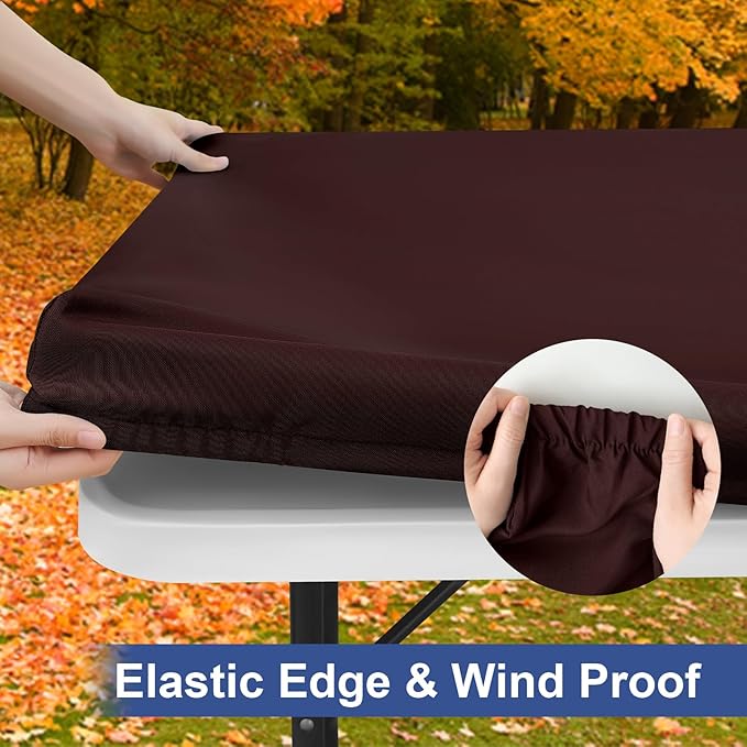 homing Rectangle Table Cloth Cover, Waterproof Polyester Elastic Fitted Tablecloth, Fits for 4 Foot Folding Tables, Washable Table Protector for Fall, Thanksgiving, Harvest Party (Coffee, 30" x 48")