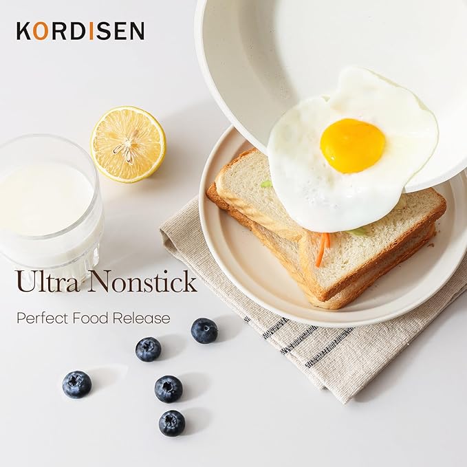 Kordisen Nonstick Ceramic Frying Pan Set, 3 Piece Ceramic Skillet Set, Healthy Non Toxic Cooking Pan, Stay-Cool Handle, Induction Compatible, PFOA & PFAS Free, White